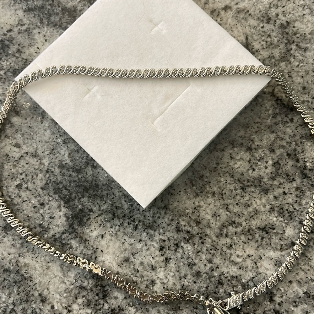 Beautiful, and unique sterling silver elegant diamond tennis necklace